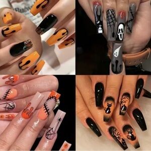 Women PRESS ON NAILS Halloween 4 Pack 96Pc Scary Ghost Gothic Grunge Vampy Punk